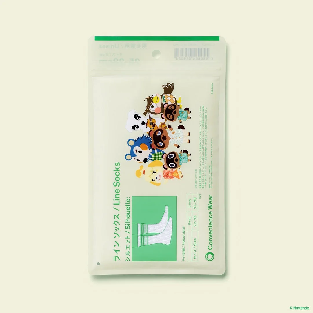 どうぶつの森キャラクターが描かれたラインソックス裏面パッケージ