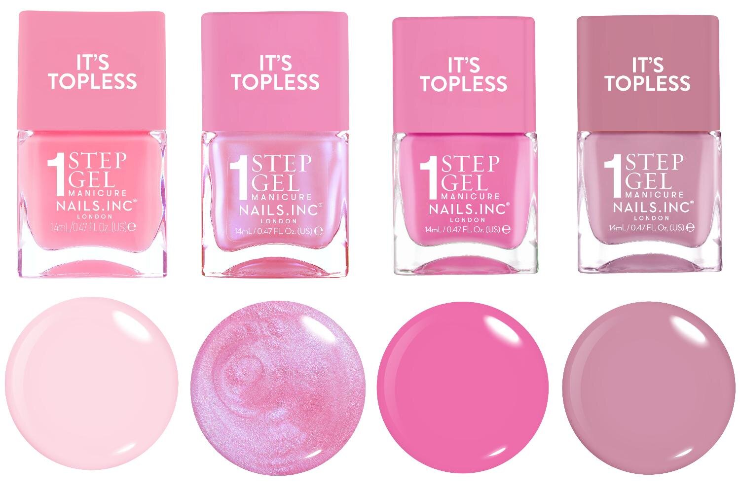 左から)「ネイルズ インク ワン ステップ マニキュア ネイルポリッシュ」14mL ニオミ、アディソン、マイリー、リリー 各3,080円＜新製品＞