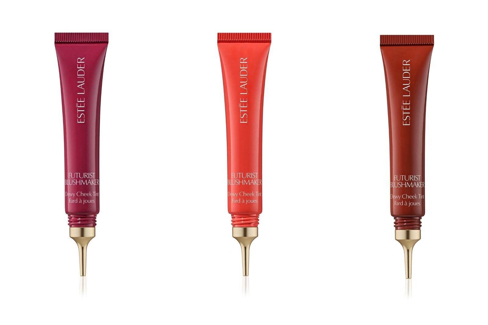 左から) 「フューチャリスト ブラッシュメーカー デューイー チーク ティント」エレベーター スマイル、アフターグロウ、スキニー ディップ 各10mL 各6,380円