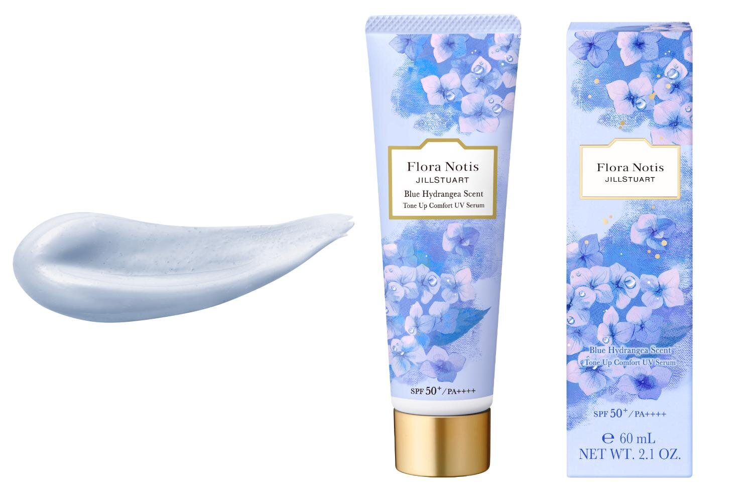 「フローラノーティス ジルスチュアート ブルーハイドレンジア トーンアップコンフォート UVセラム」60g 3,630円＜限定品＞ ※SPF50+/PA++++