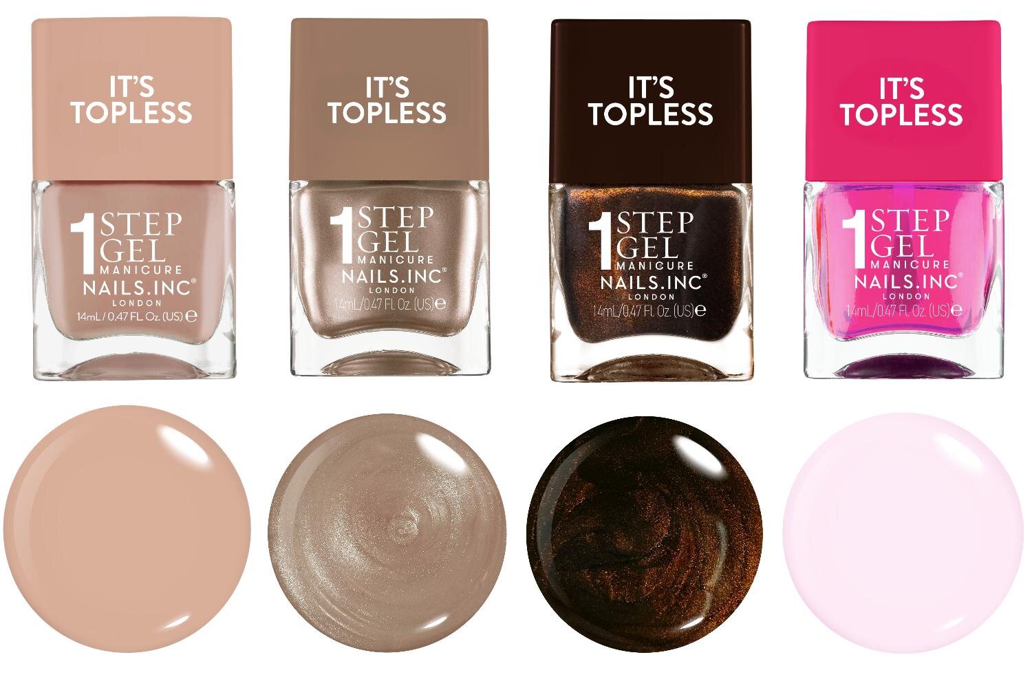 左から)「ネイルズ インク ワン ステップ マニキュア ネイルポリッシュ」14mL マディソン、クロエ、ゾーイ、ティア 各3,080円＜新製品＞