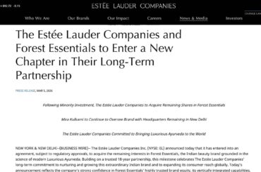 エスティ ローダー カンパニーズが印アーユルヴェーダ美容「フォレスト エッセンシャルズ」を完全子会社化