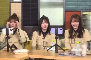 もぐもぐ可愛く食べる櫻坂46森田ひかると両サイドで見守る田村保乃と守屋麗奈