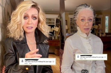 ドナミルズが「年齢に合わない化粧がとても濃い」というコメントを紹介した後、「それではこのように化粧すれば良いのか」と変身した姿/写真 instagram @thedonnamills