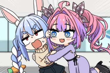 【手描き】ボディタッチ多い！こいつ！！【綺々羅々ヴィヴィ/兎田ぺこら/ホロライブ/切り抜き漫画】