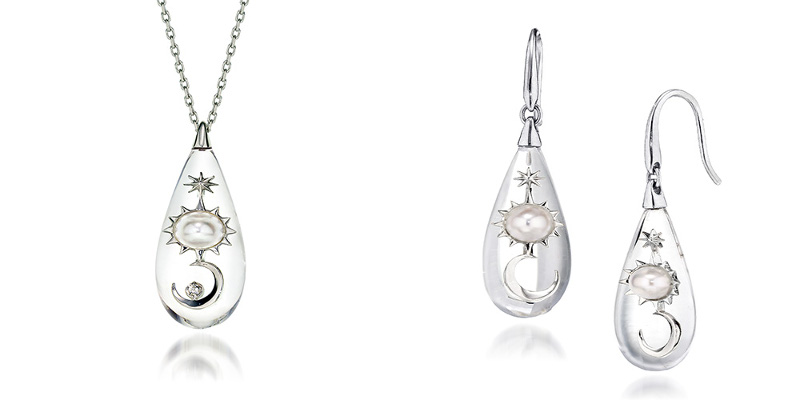 K10YG/アクリル パール/ダイヤモンドネックレス￥77,000、ピアス￥88,000