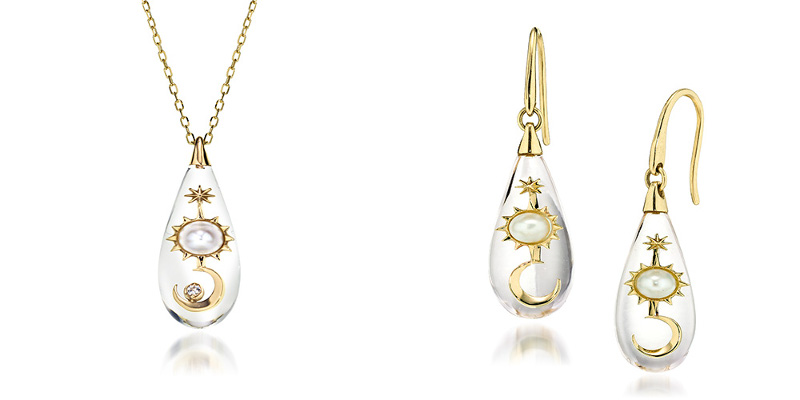 SV925（Pt1000コーティング）/アクリル パール/ダイヤモンドネックレス￥39,600、ピアス￥49,500 