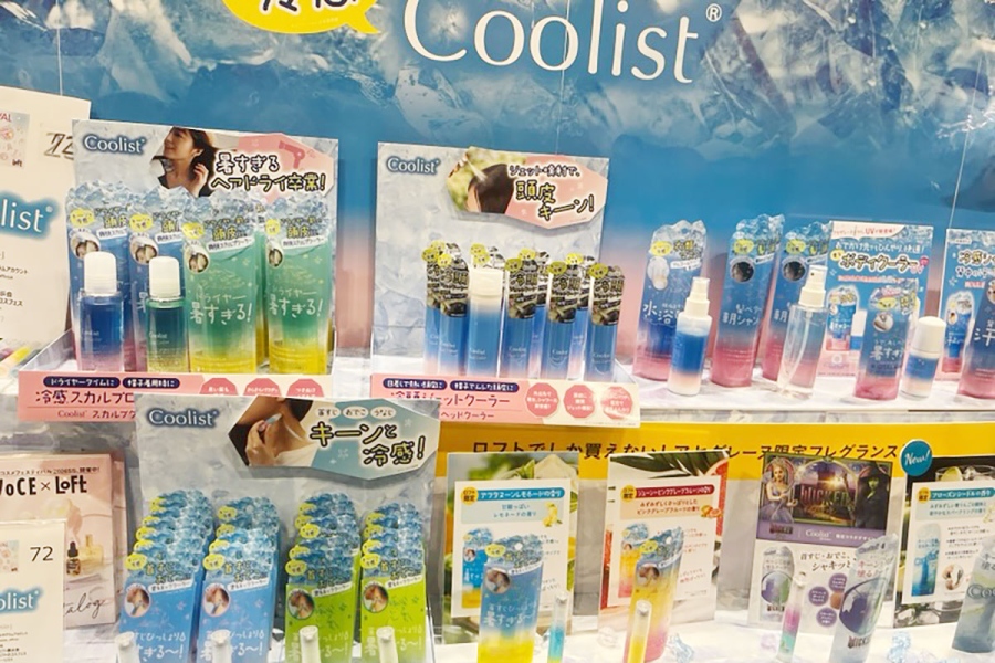 「クーリスト」では、「アセダレーヌ」や「スカルプクーラー」など冷感アイテムを多数取り揃える