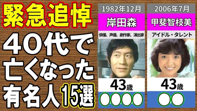 【緊急追悼】40代で逝った伝説の有名人15選…早すぎる別れの真相と“最後の日々”に涙【原因・年齢】パート３