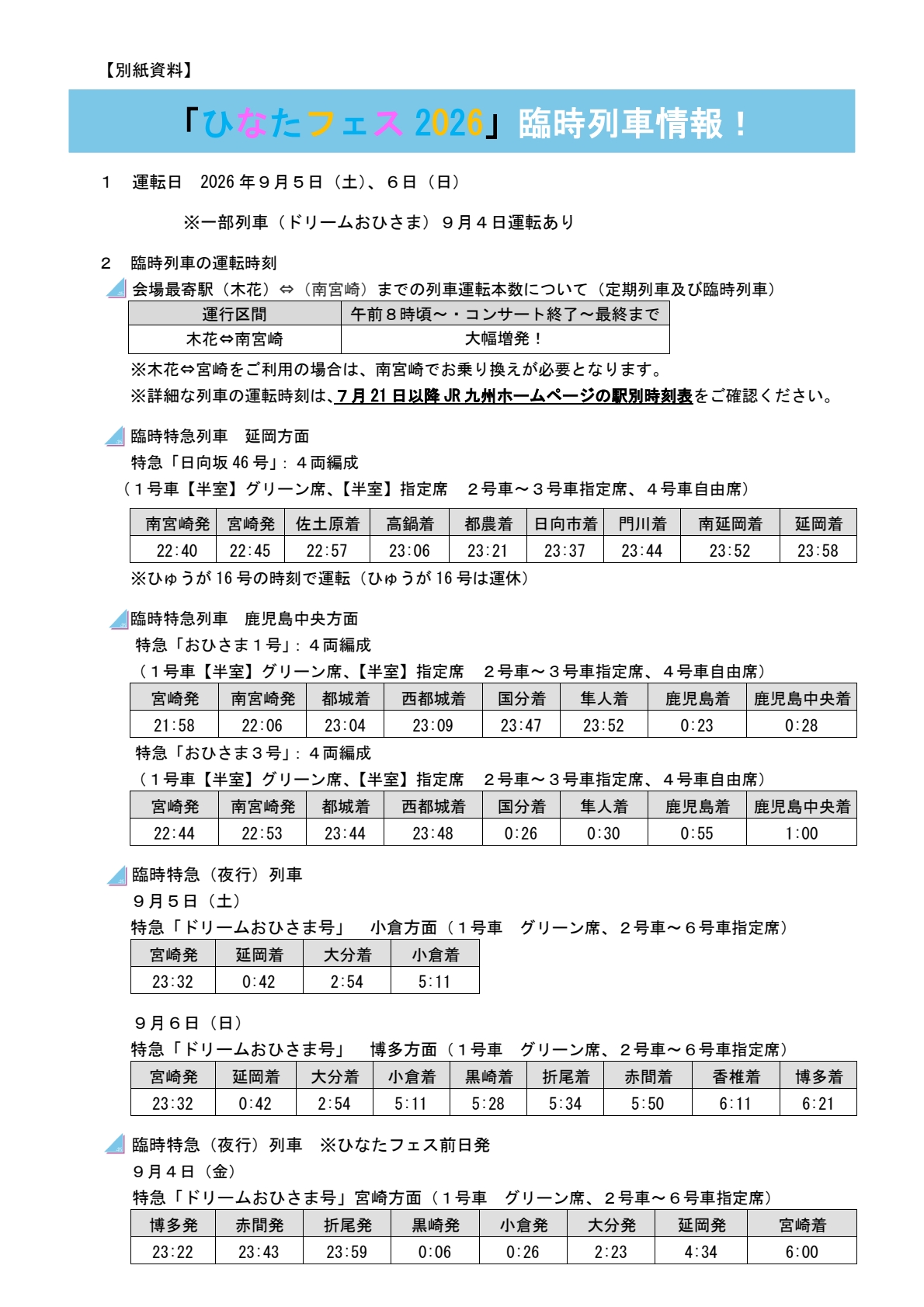 臨時列車・臨時特急列車を運転