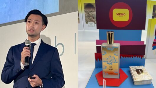 成田浩明氏・ブルーベル・ジャパン チーフ・コマーシャル・オフィサー（CCO）（左）と、秋に取り扱いを開始予定の「メモ パリ」
